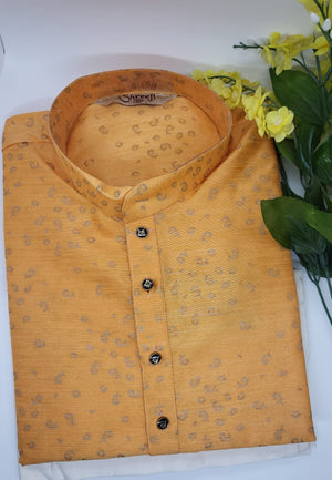 Honey Yellow with Golden Work Kurta Pajama-Cotton Silk Design KPS# 839