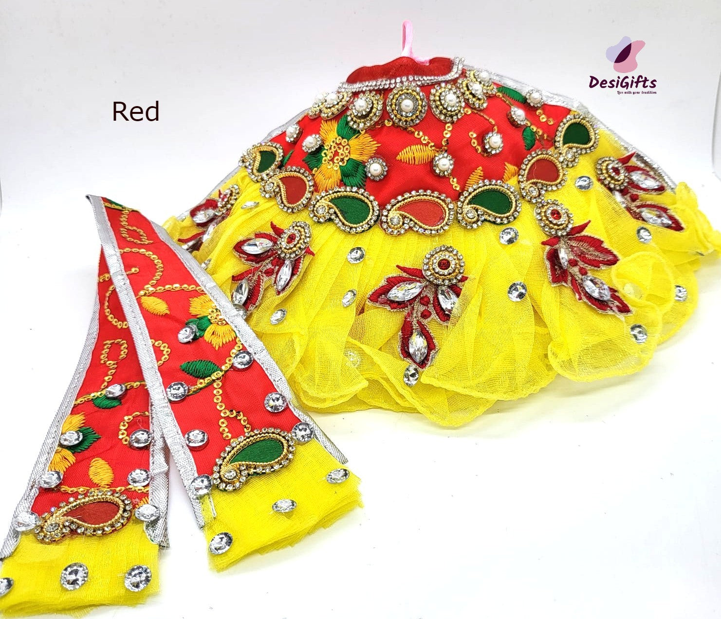 Godess Durga Ji Embroidery Zari Silk Dress with Peals, RKF# 852