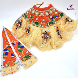 Heavy Orange/Beige Godess Durga Ji Silk Dress with Bells, RKF# 854