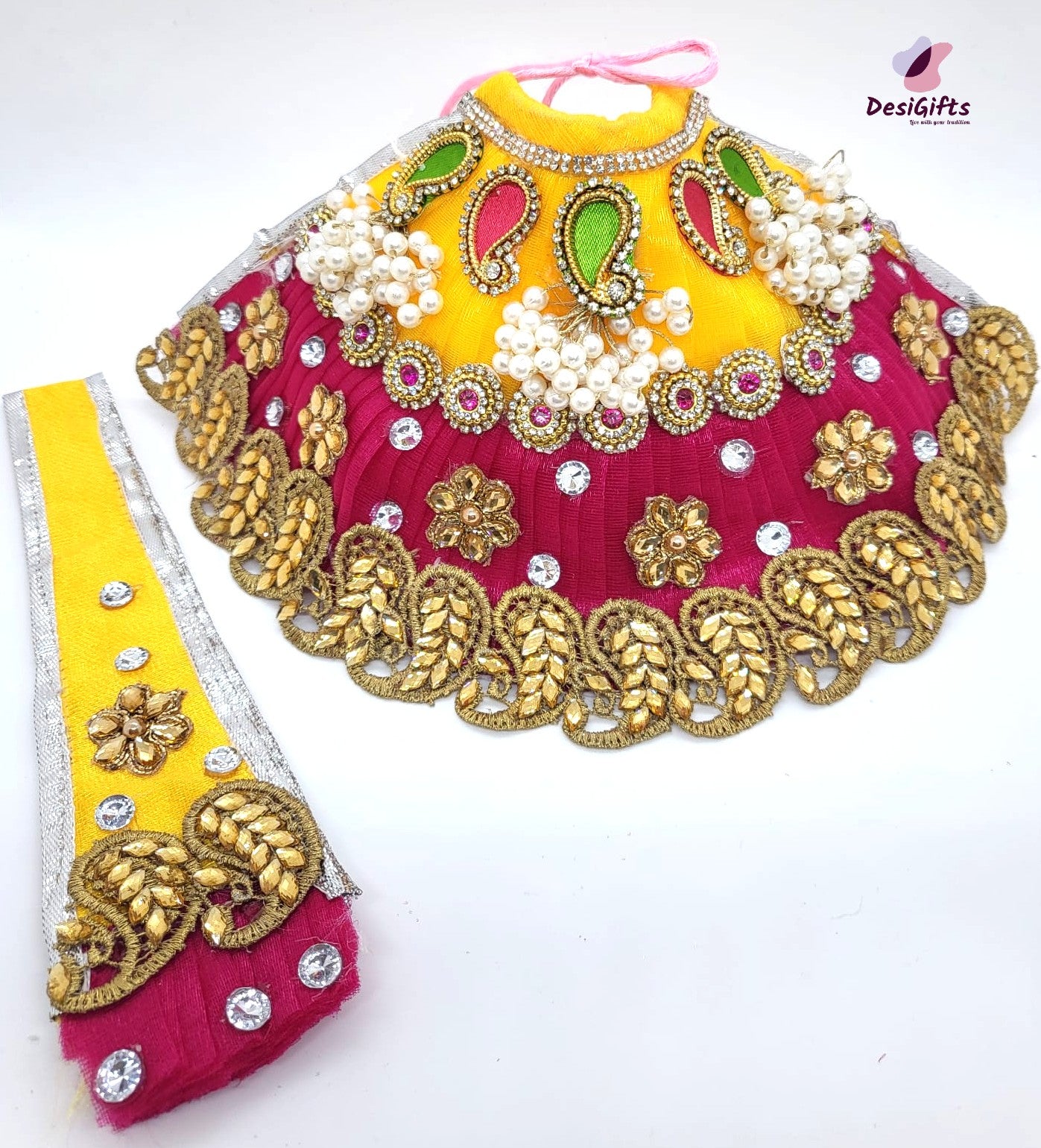 Pearl Gotapatti Silk Dress Godess Durga Ji , RKF#860