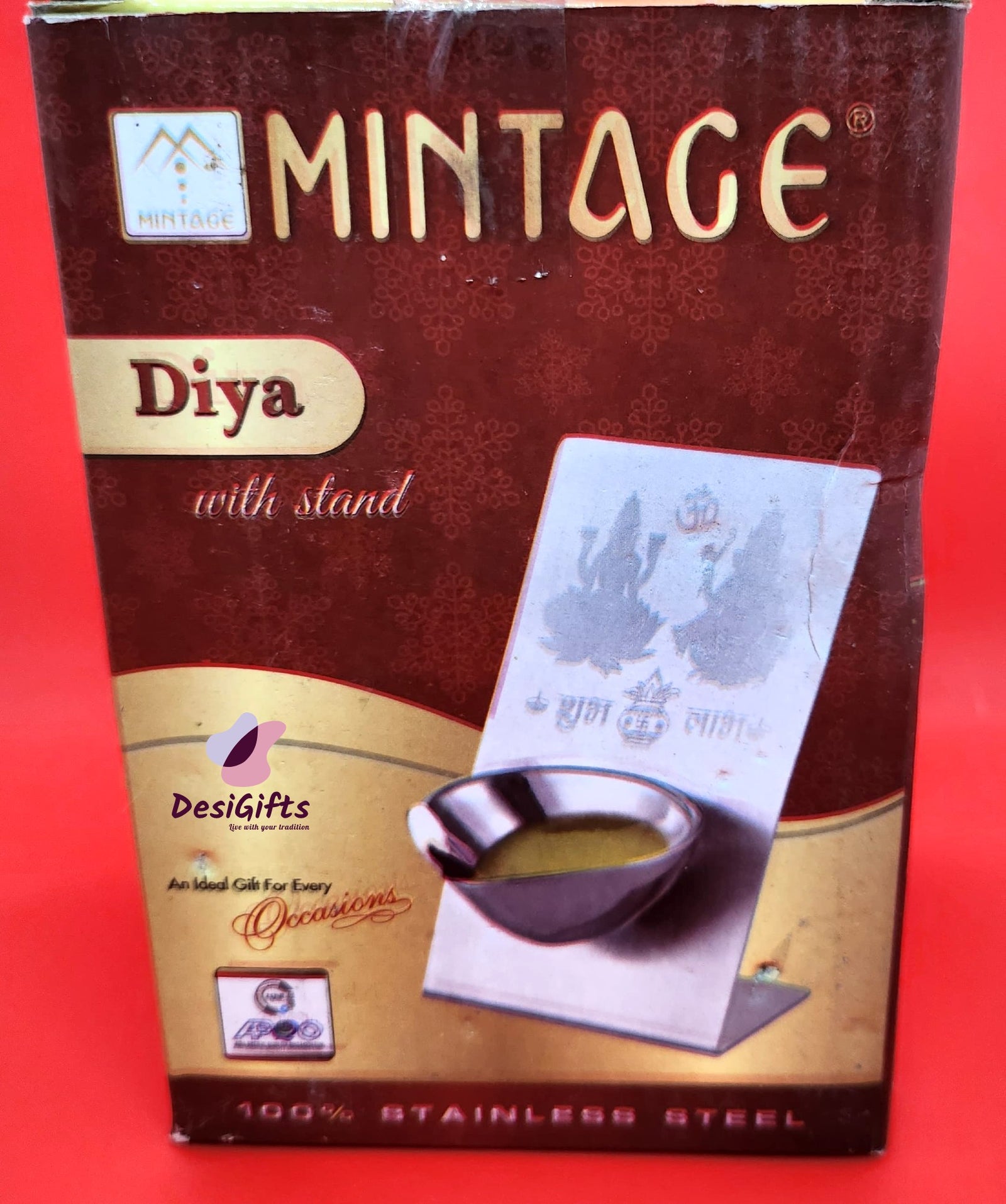 Stainless Steel Oil Lamp/ Deep / Diya with Lakshmi Ganesh Frame,  Jyot#877