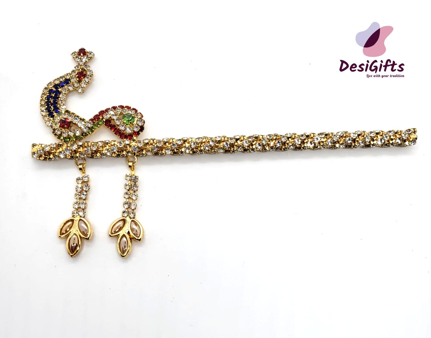 Stone Studded Laddu Gopal Bansuri / flute, Krishna Murli / Bal Gopal Bansi, 5", RKF#696