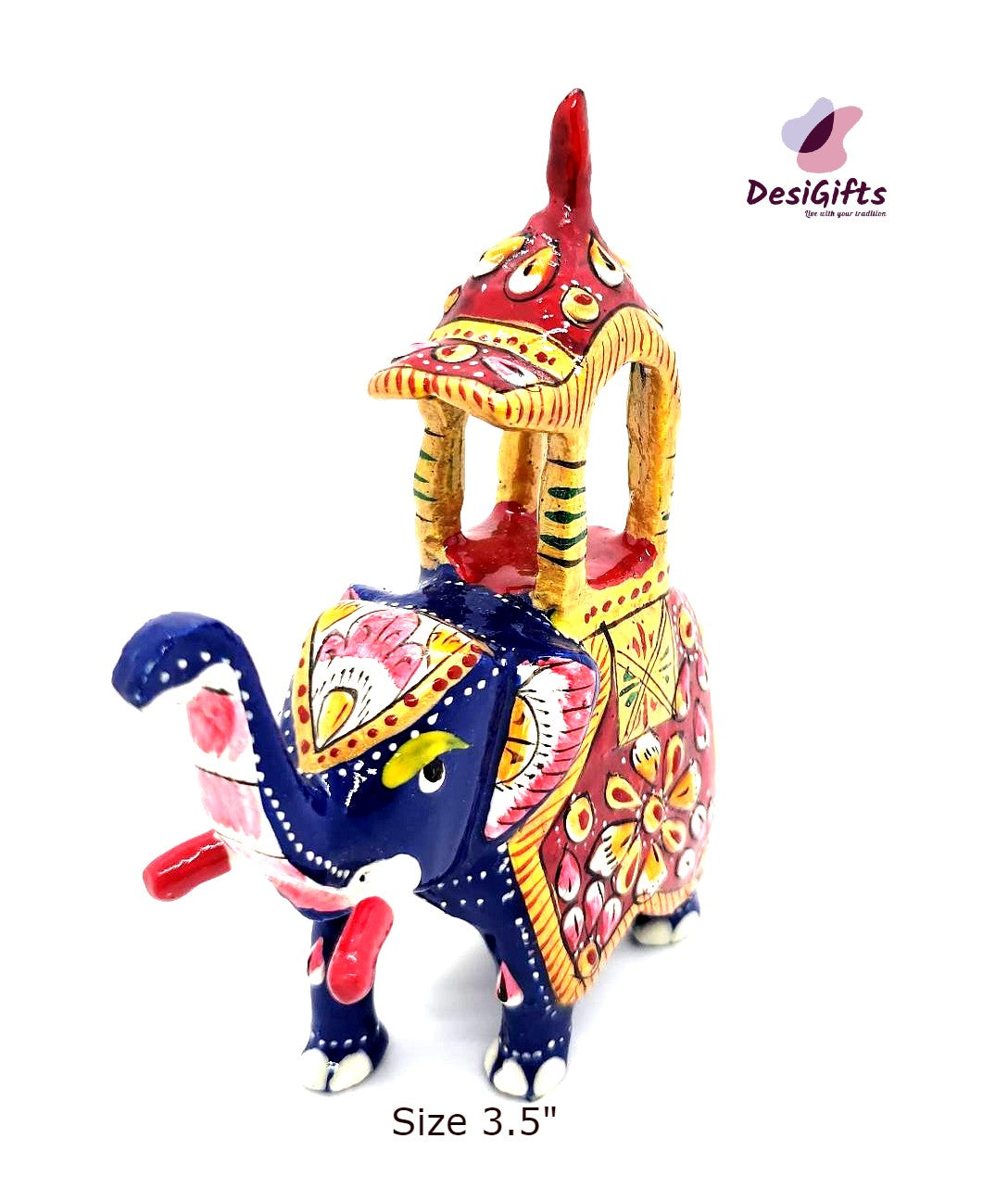 3.5" & 5" Ambabari Handcrafted Meenakari Painted Elephant Statue, ELC#943