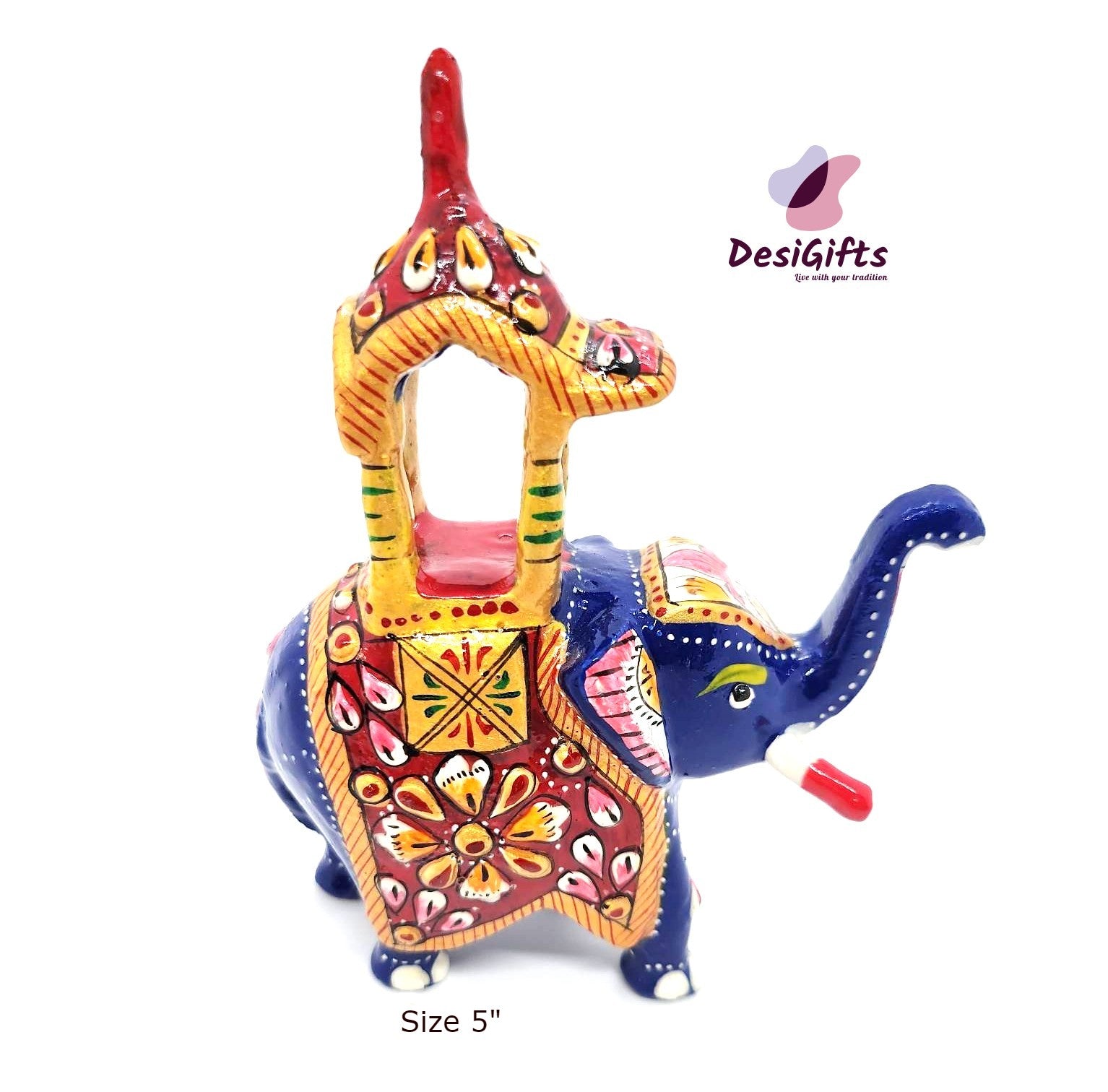 3.5" & 5" Ambabari Handcrafted Meenakari Painted Elephant Statue, ELC#943