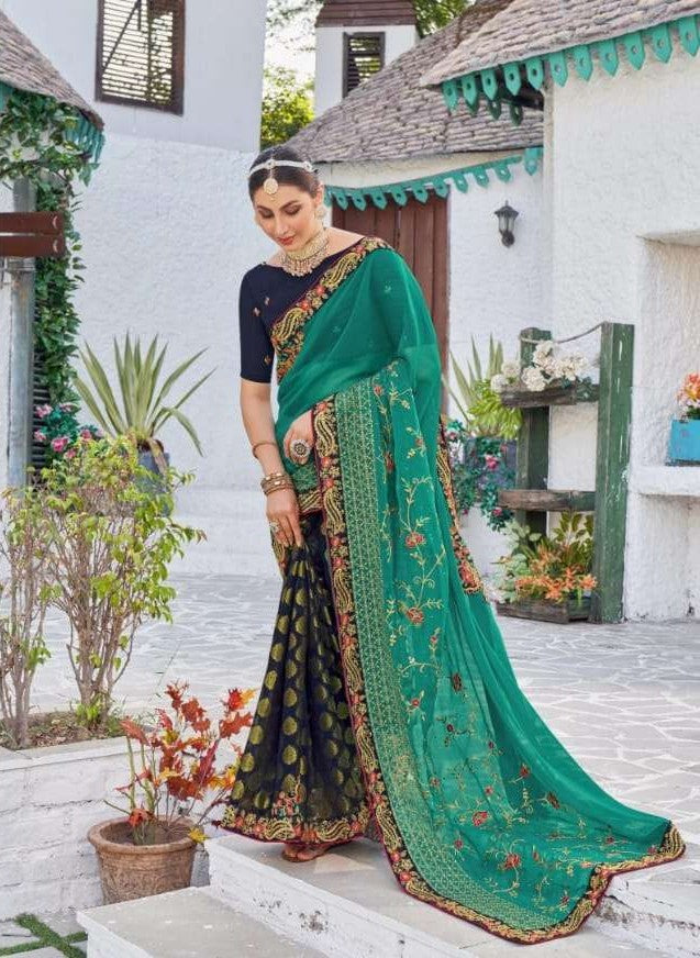 Designer Full Embroidery Saree, Sea Green Shade, SARI#972