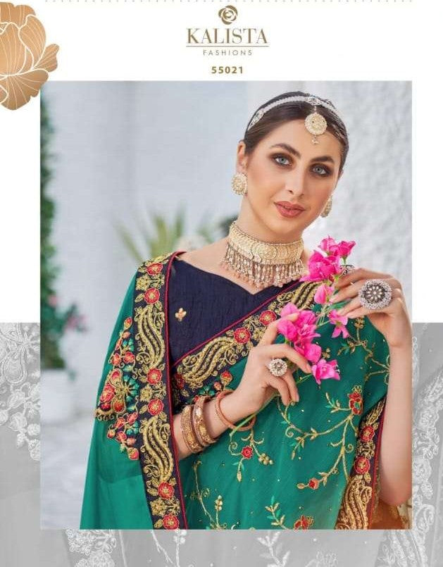 Designer Full Embroidery Saree, Sea Green Shade, SARI#972