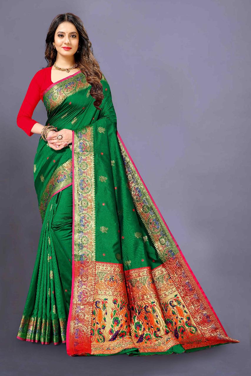 Silk Mayuri Pethani Saree, Green Shade, SARI#977