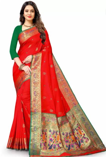 Silk Mayuri Pethani Saree, Red Shade, SARI#979