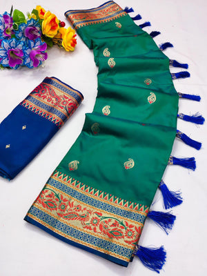 Green Soft Silk Paithani Saree With Beautiful Gold Zari , SARI#985