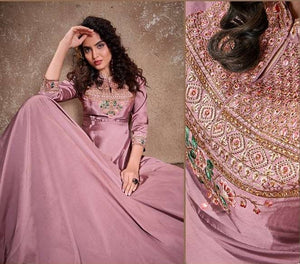 Designer Party Wear Gown with Dupatta in Wine Shade with Embroidery, GWN #989