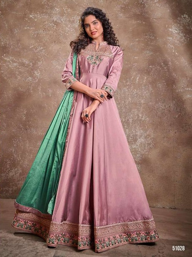 Designer Party Wear Gown with Dupatta in Wine Shade with Embroidery, GWN #989