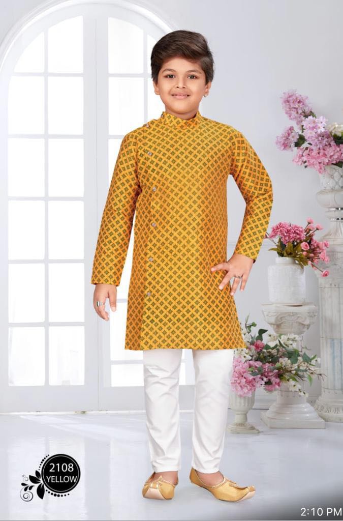 Butter Yellow Boy's Cotton Silk Designer Dress - Design# BOY-996