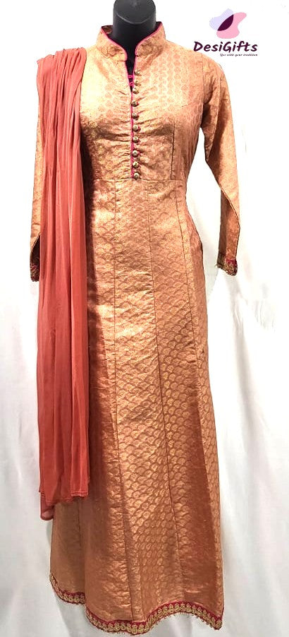 Floor length 3 Piece Dress in Bronze Shade , Design GWN # 497