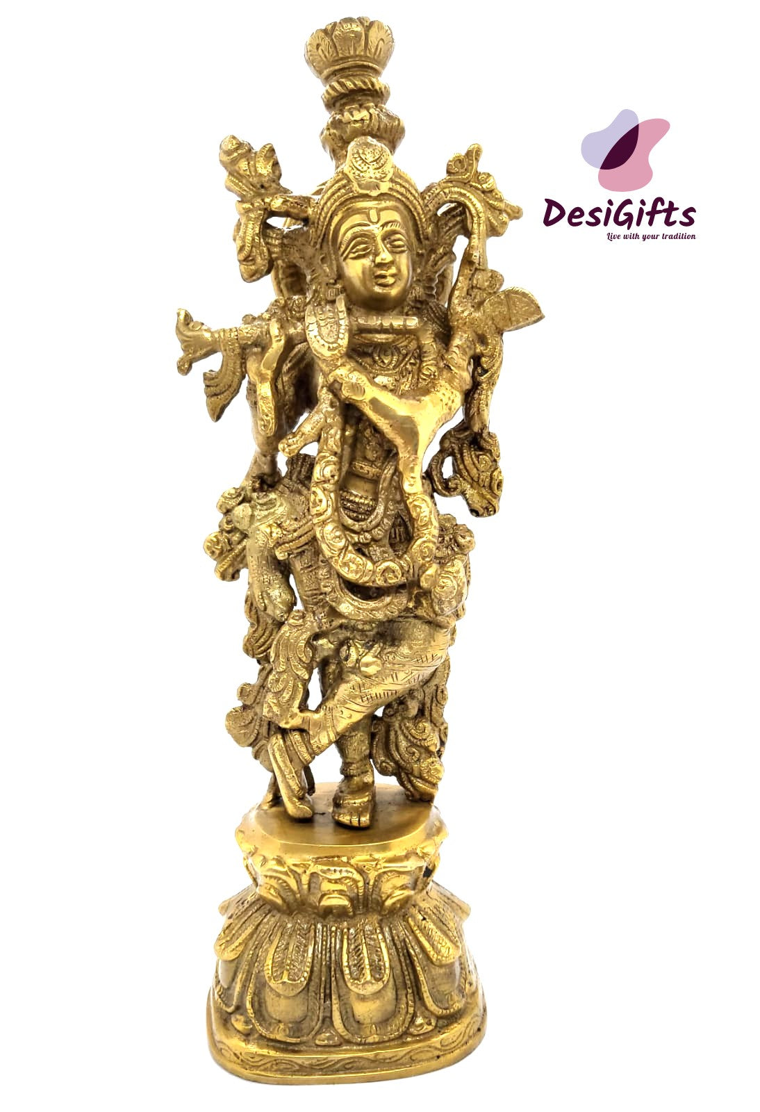 Lord Krishna Statue, 12" Height, Brass , KSB# 708