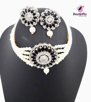5 Rows Cream Freshwater Pearl Choker Necklace Set, NKT#864