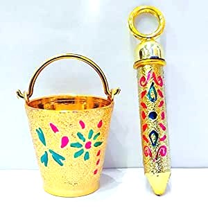Meena Work Balti Bucket Pichkari Set for Laddu Gopal, Bal Krishna Holi Celebration, RKF#967