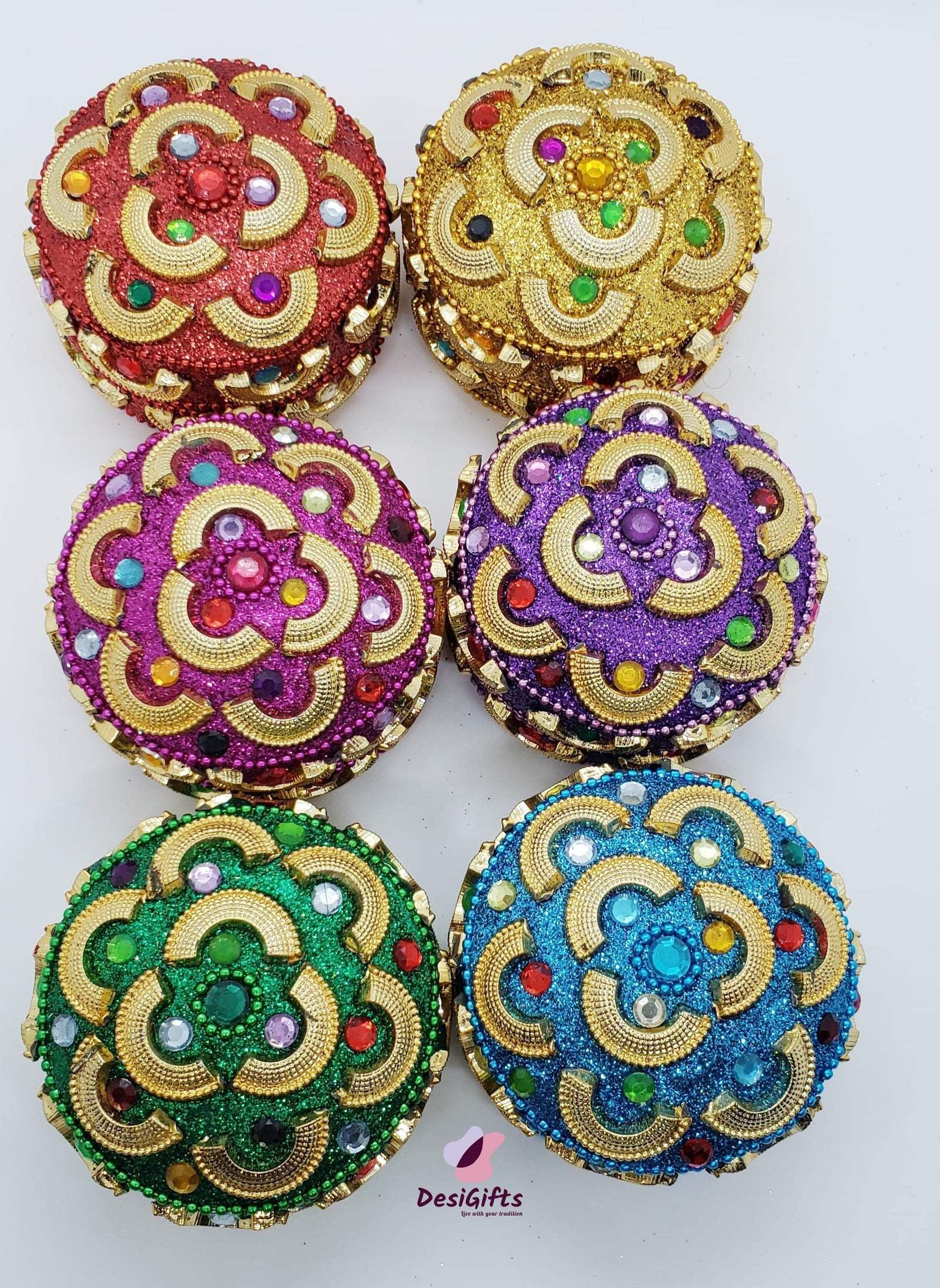 Set of 3 Hand Decorated Boxes (Dibbi), Assorted Colors-DBA# 162