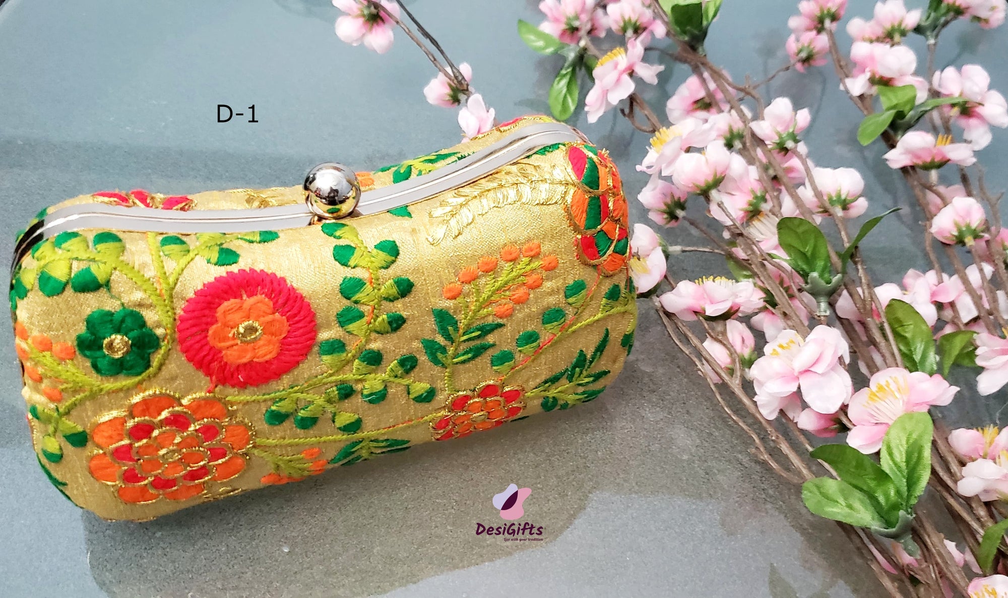 Indian Handmade Women's Embroidered Clutch Handbag, HBS- 406