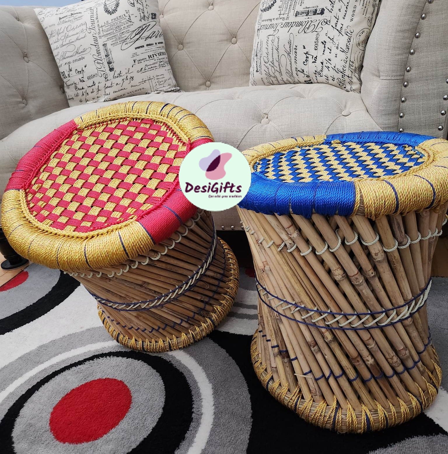 15" Traditional Bamboo Stool, Mudha, BSW - 1930