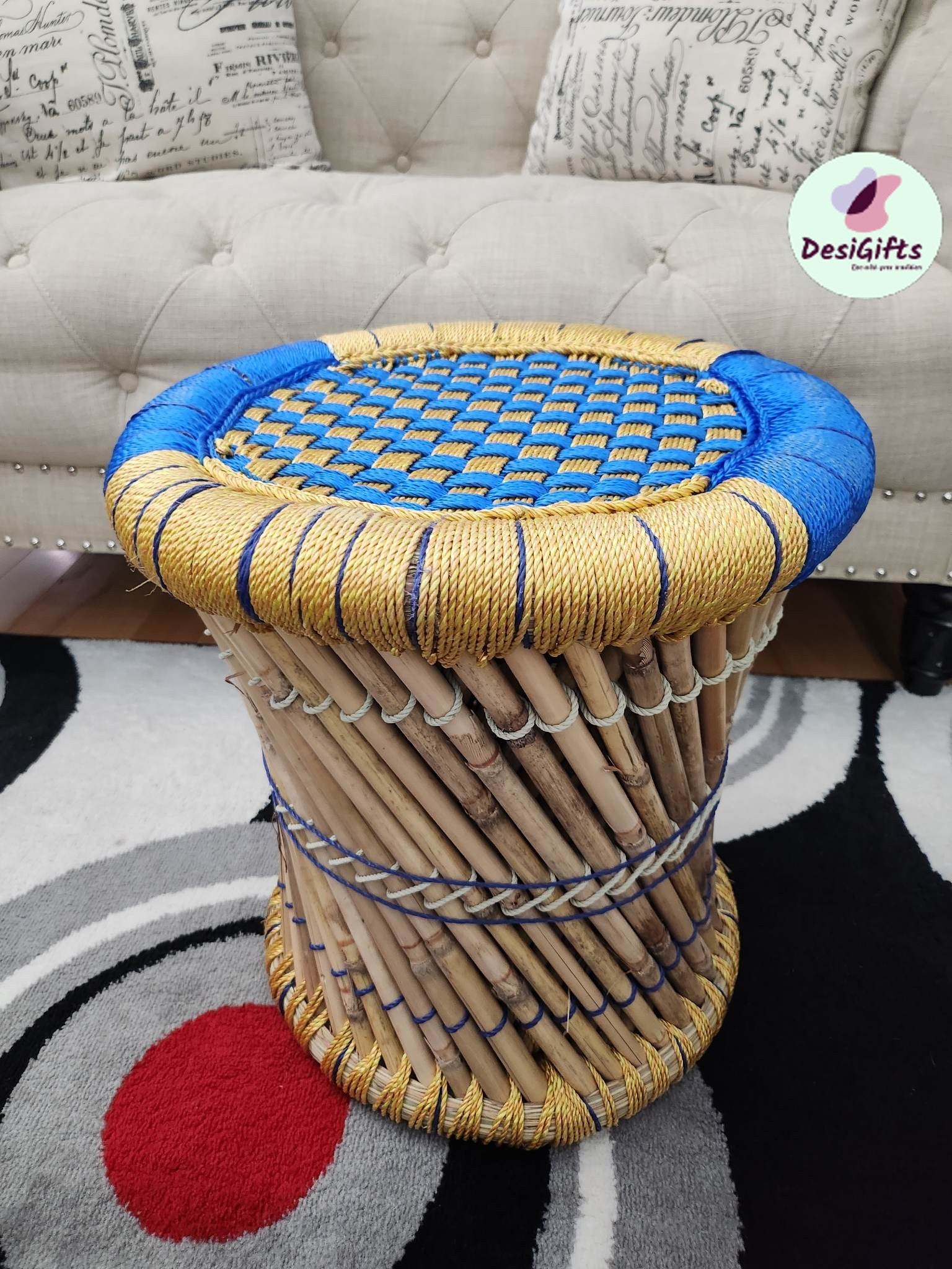 15" Traditional Bamboo Stool, Mudha, BSW - 1930