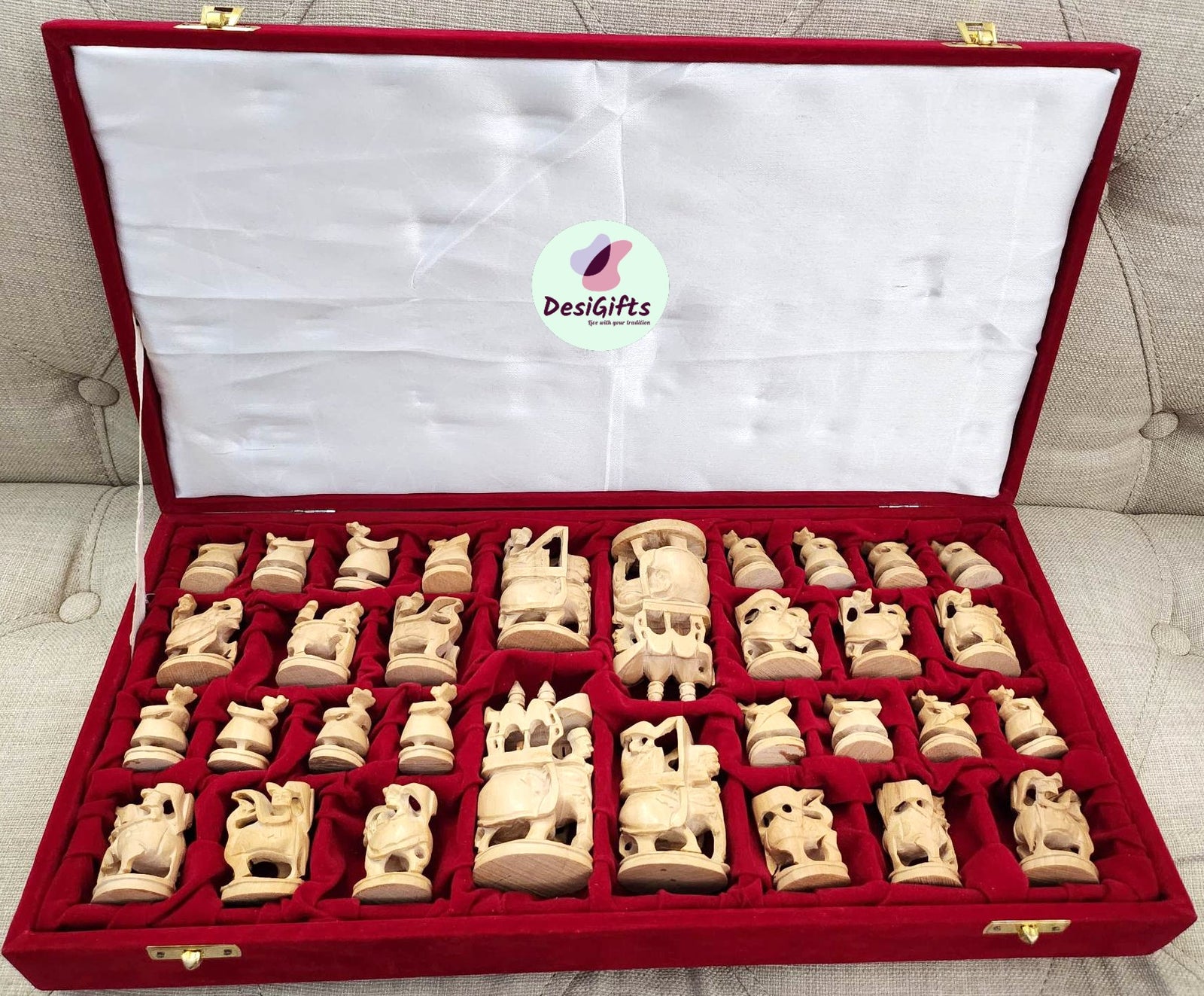 Art & Craft Ambawari 3.25" King Handcrafted Chess Blocks, Wooden 32 Pieces Set, CHSS#920