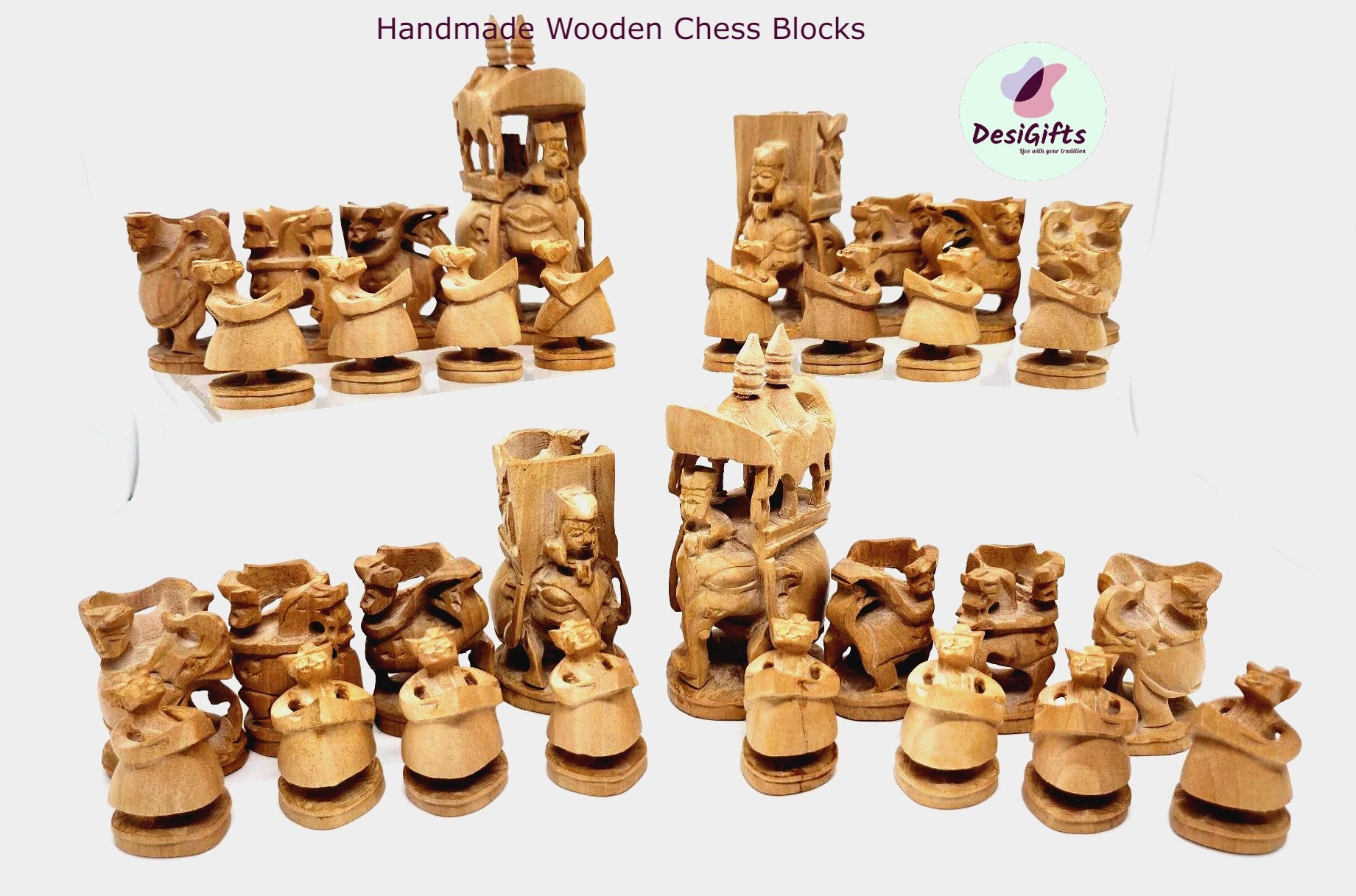 Art & Craft Ambawari 3.25" King Handcrafted Chess Blocks, Wooden 32 Pieces Set, CHSS#920