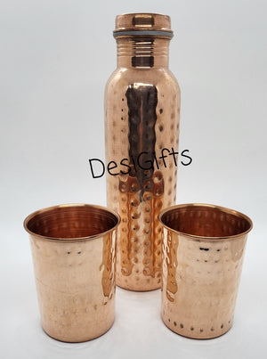 Set of Copper Bottle & 2 Glasses, CBG#195
