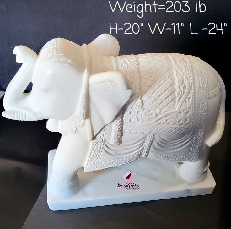 Pure White Marble Exclusive Elephant Statues, Set of 2,  ELM# 215