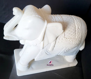 Pure White Marble Exclusive Elephant Statues, Set of 2,  ELM# 215