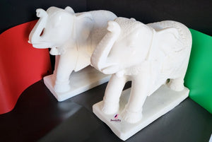 Pure White Marble Exclusive Elephant Statues, Set of 2,  ELM# 215