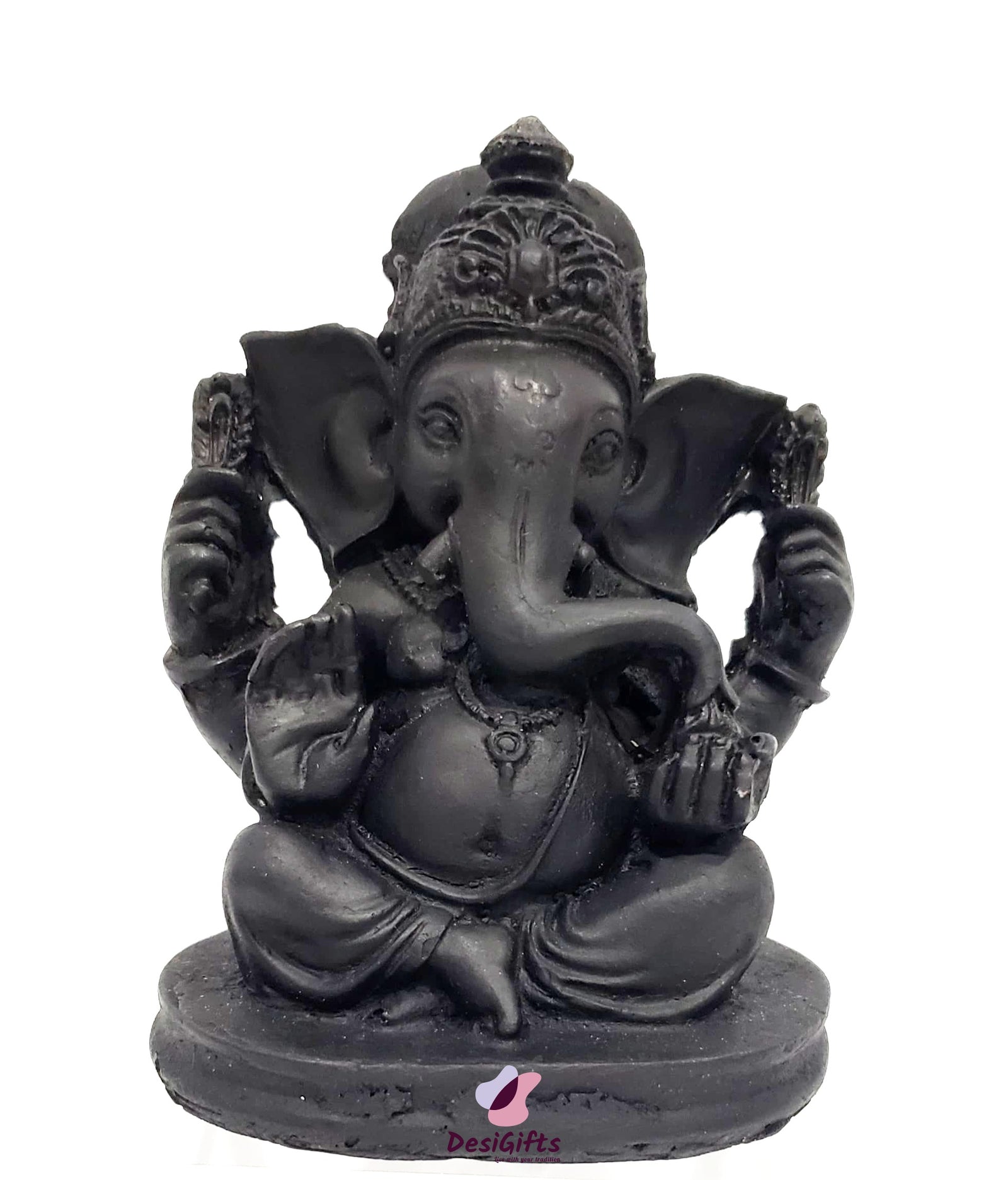 Lord Ganesha Idol- Black Polyresin, 4", GBR#108
