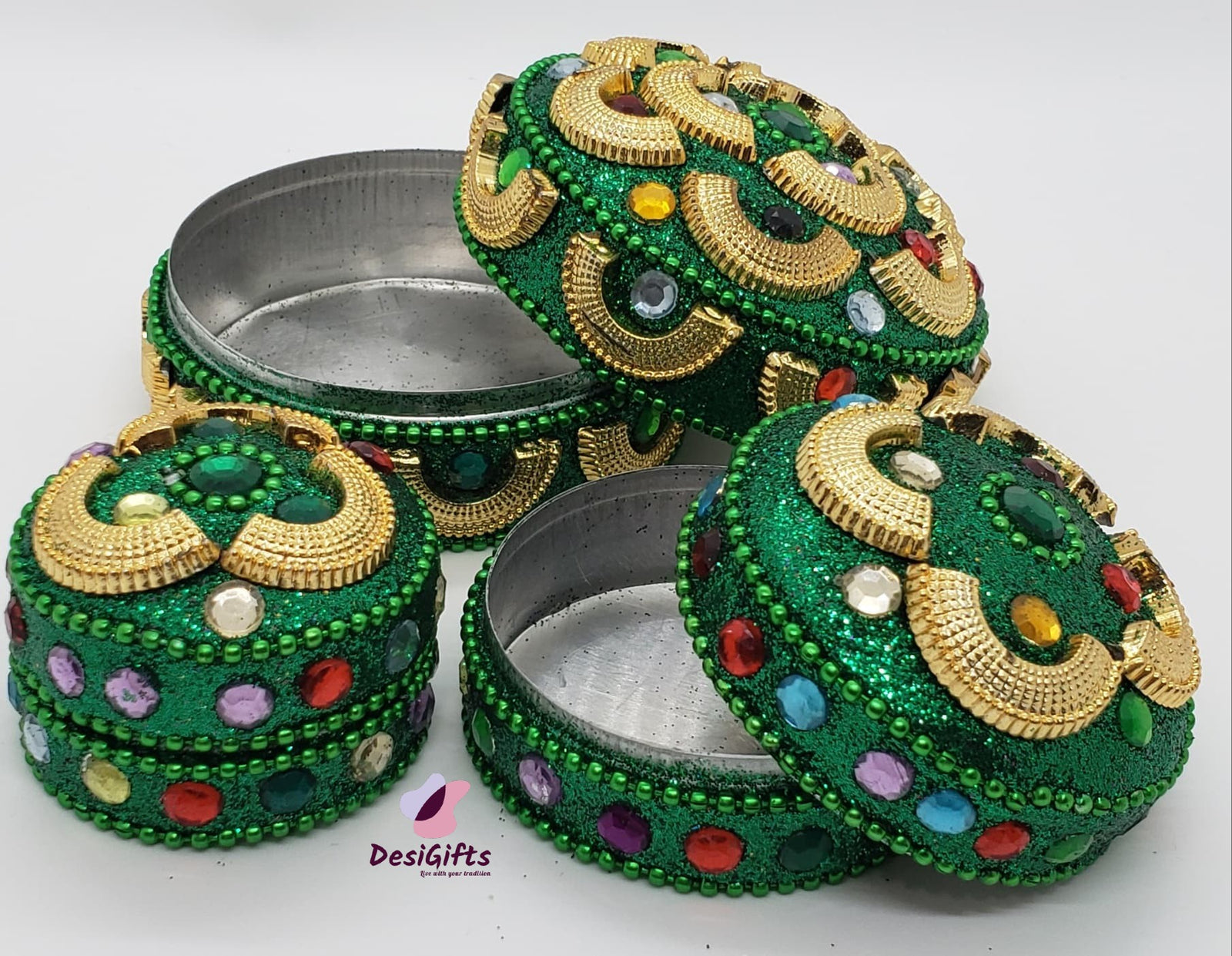 Set of 3 Hand Decorated Boxes (Dibbi), Assorted Colors-DBA# 162