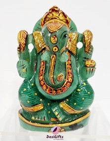 Lord Ganesha Idol in 4"- Emerald/Panna Precious Gemstone, GES#168