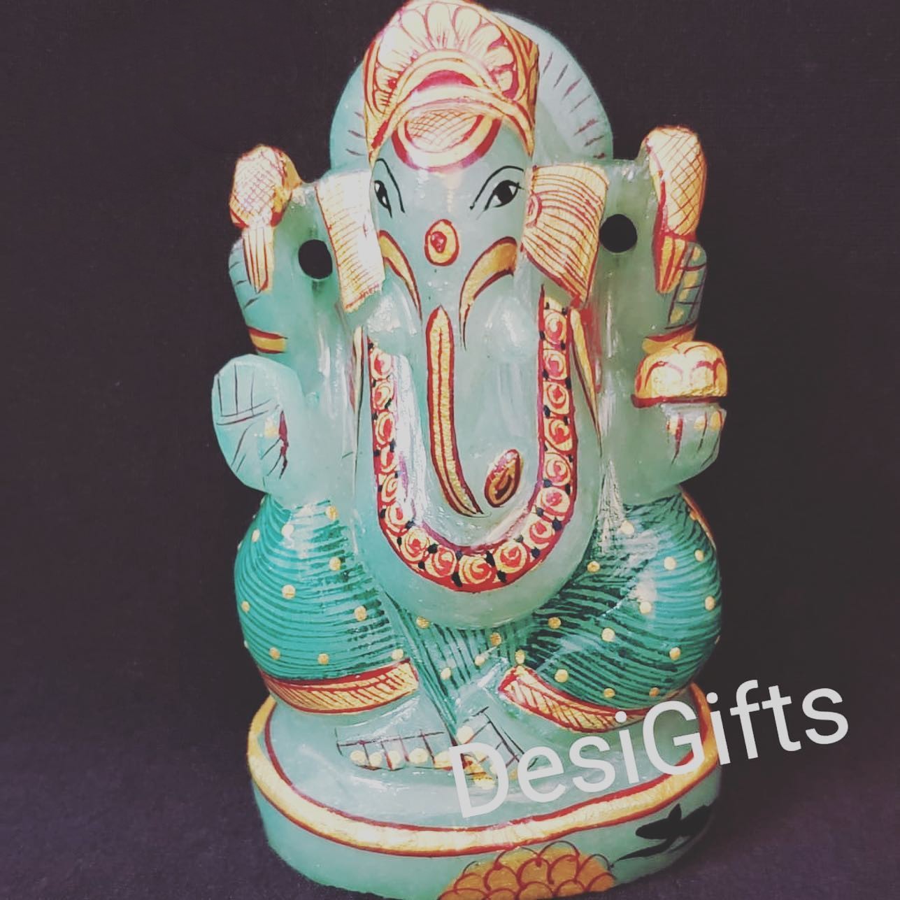 Lord Ganesha Idol in 4"- Emerald/Panna Precious Gemstone, GES#168