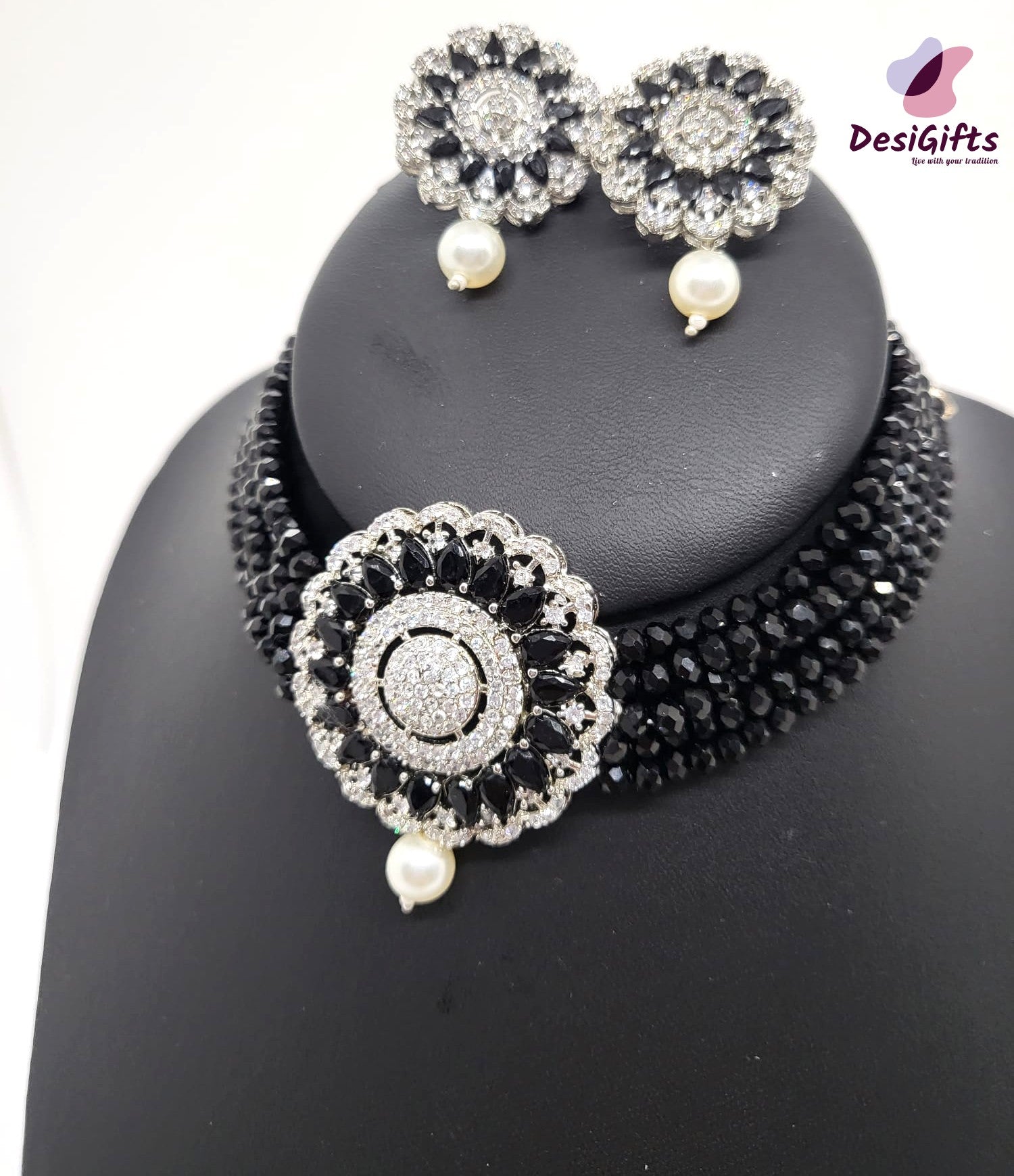 Black Pearl Choker Necklace Set, NKT#865