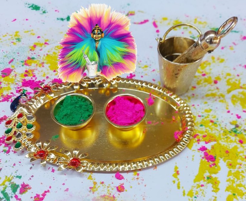 Sau Rang Holi Gift Box with Decorated Mini Balti Pichkari Plater  (3inch)+Chandan+Attar