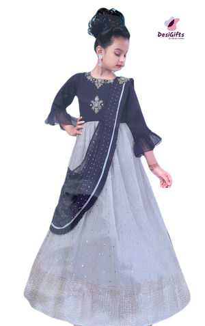 Girl's Designer Blue/Grey Dress, Design GRL # 597