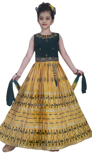 Girl's Green/Yellow Lehnga Choli, Design GRL #599