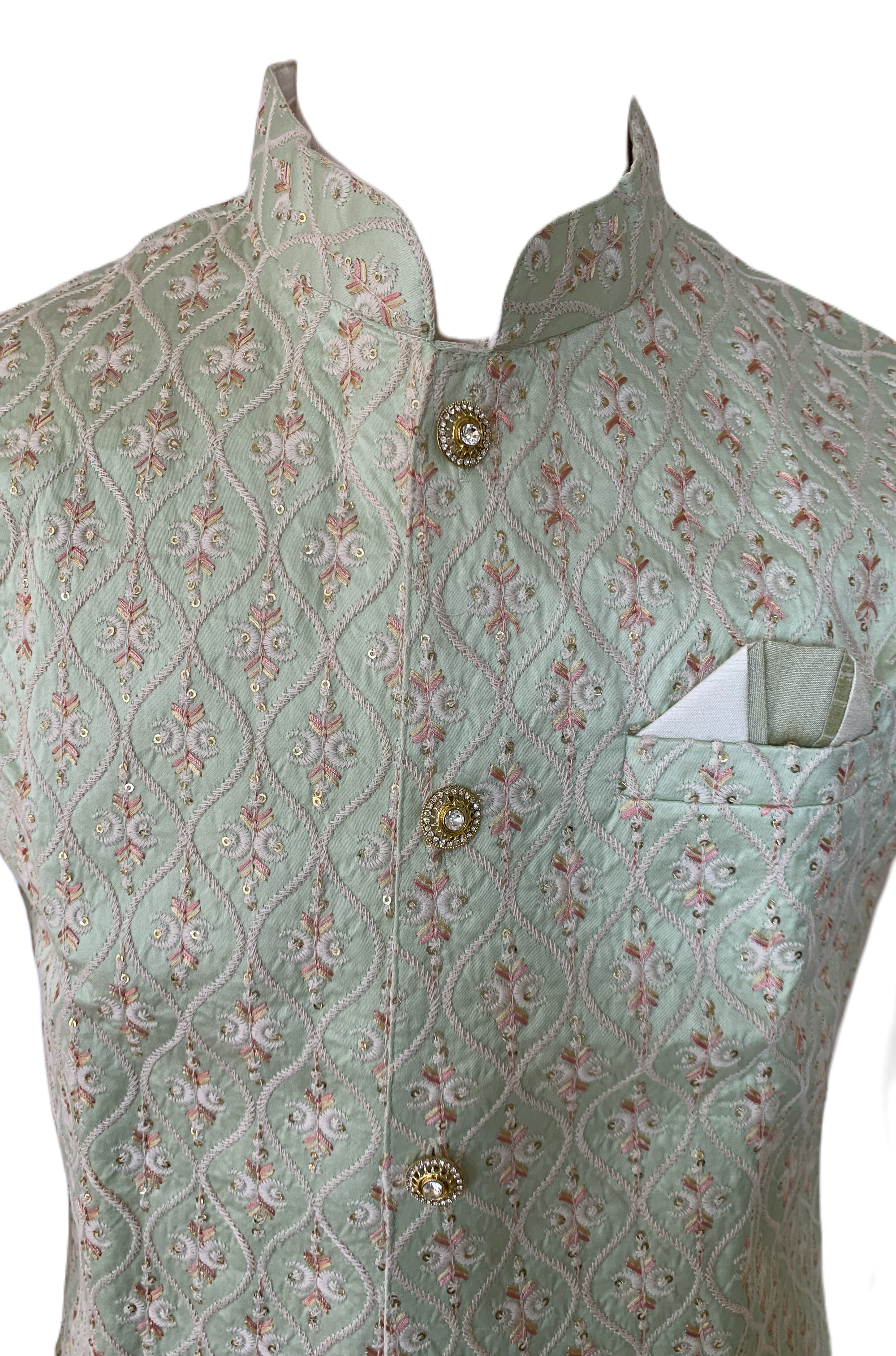 Size 8 3 Piece Kurta Pajama with Jacket style Set-Silk Design DM-  590