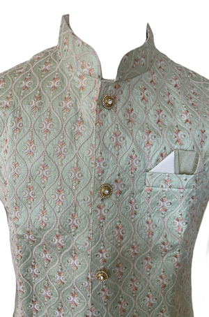 Size 8 3 Piece Kurta Pajama with Jacket style Set-Silk Design DM-  590