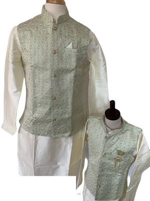 3 Piece Kurta Pajama with Jacket style Set-Silk Design DM-  590