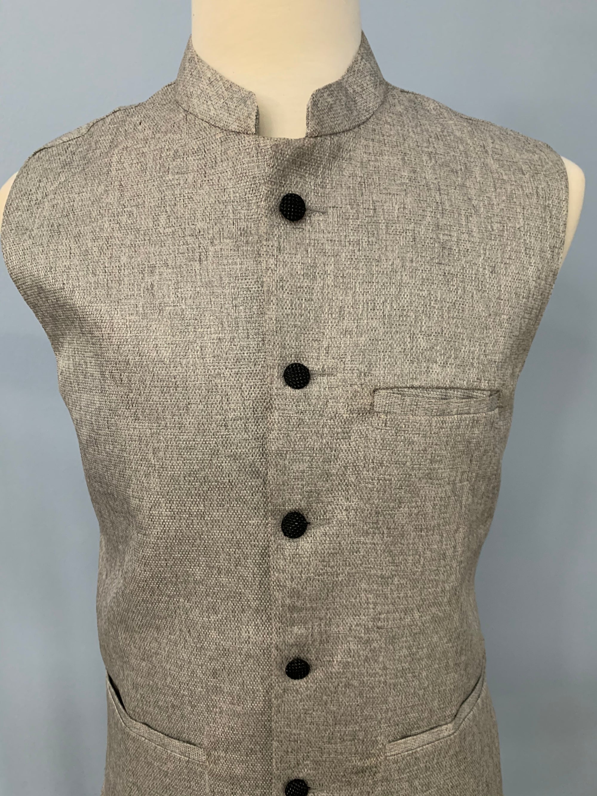 Jute Cotton Nehru Style Jacket-Design, MJ#GRY 362