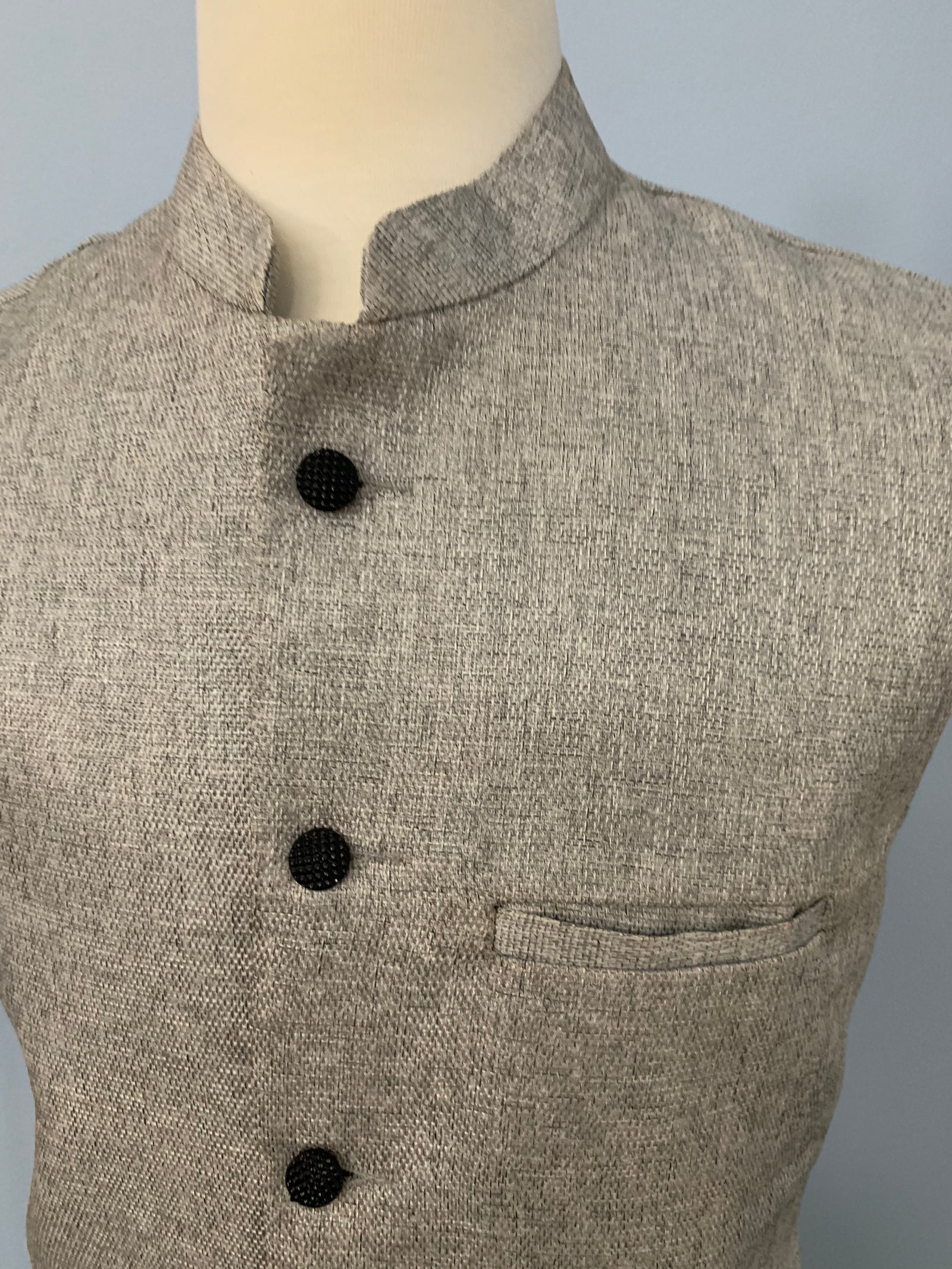 Jute Cotton Nehru Style Jacket-Design, MJ#GRY 362