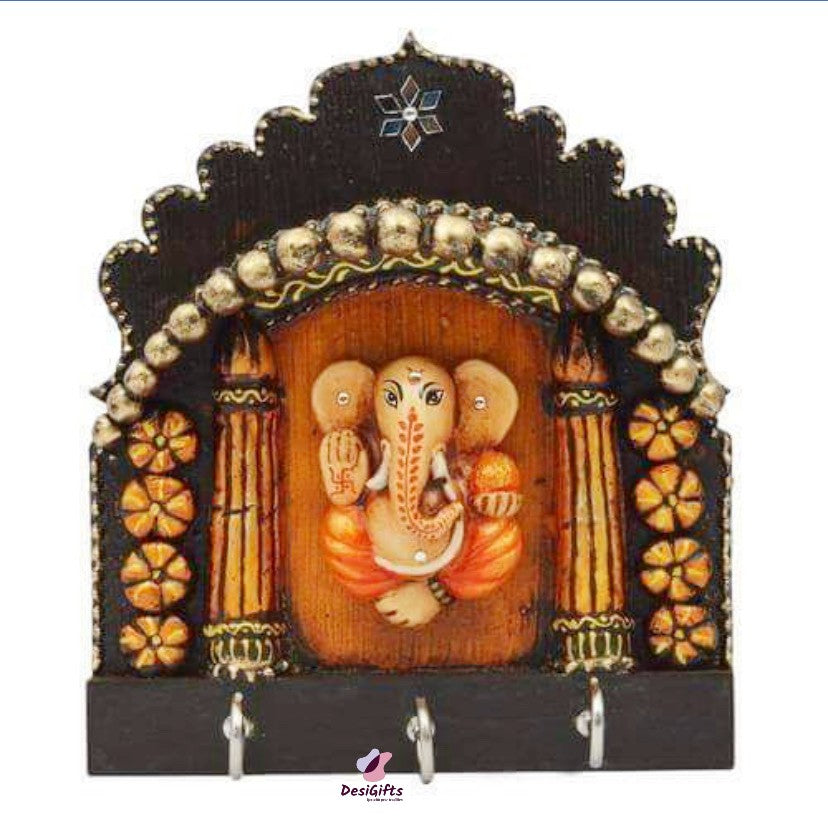 Ganpati Key Holder, Wall Mount Ganpati Key Hanger/ Key Holder(3 Hooks), GKHW# 137