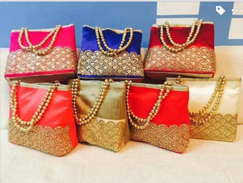 Raw Silk Handbags with Golden Zari Gota Patti work,  HBS#185