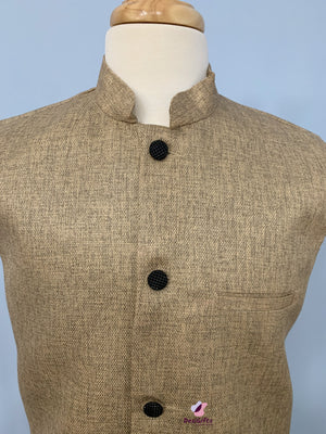 Woven Jute Cotton Nehru Style Jacket-Design MJ#BRN 358
