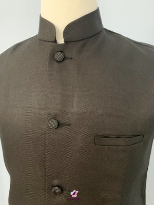 Woven Jute Cotton Nehru Style Jacket-Design, MJ#BLK 364