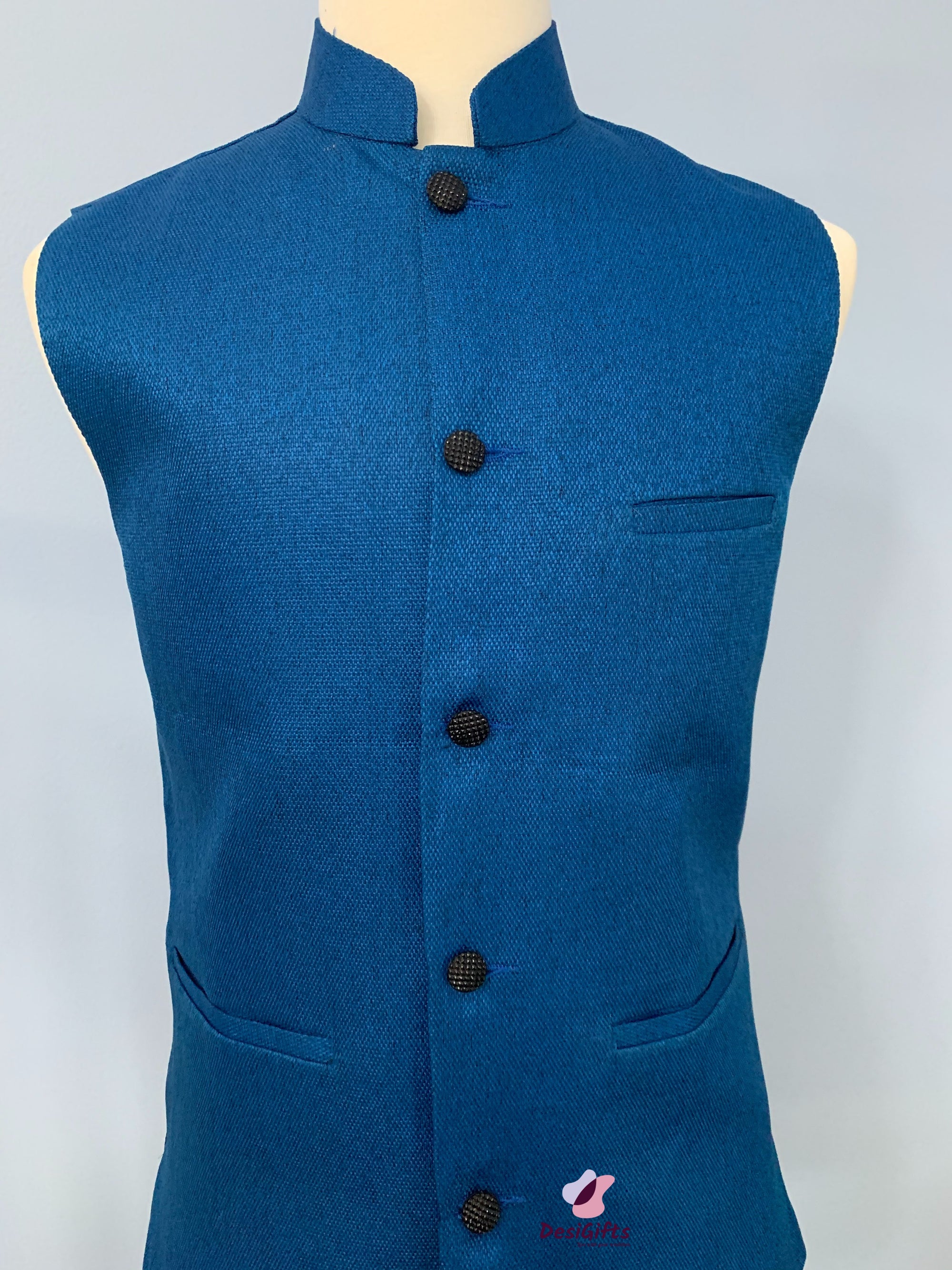 Woven Jute Cotton Nehru Style Jacket, Design, MJ#DBL 363