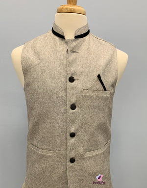 Jute Cotton Nehru Style Jacket-Design, MJ#GRY 360