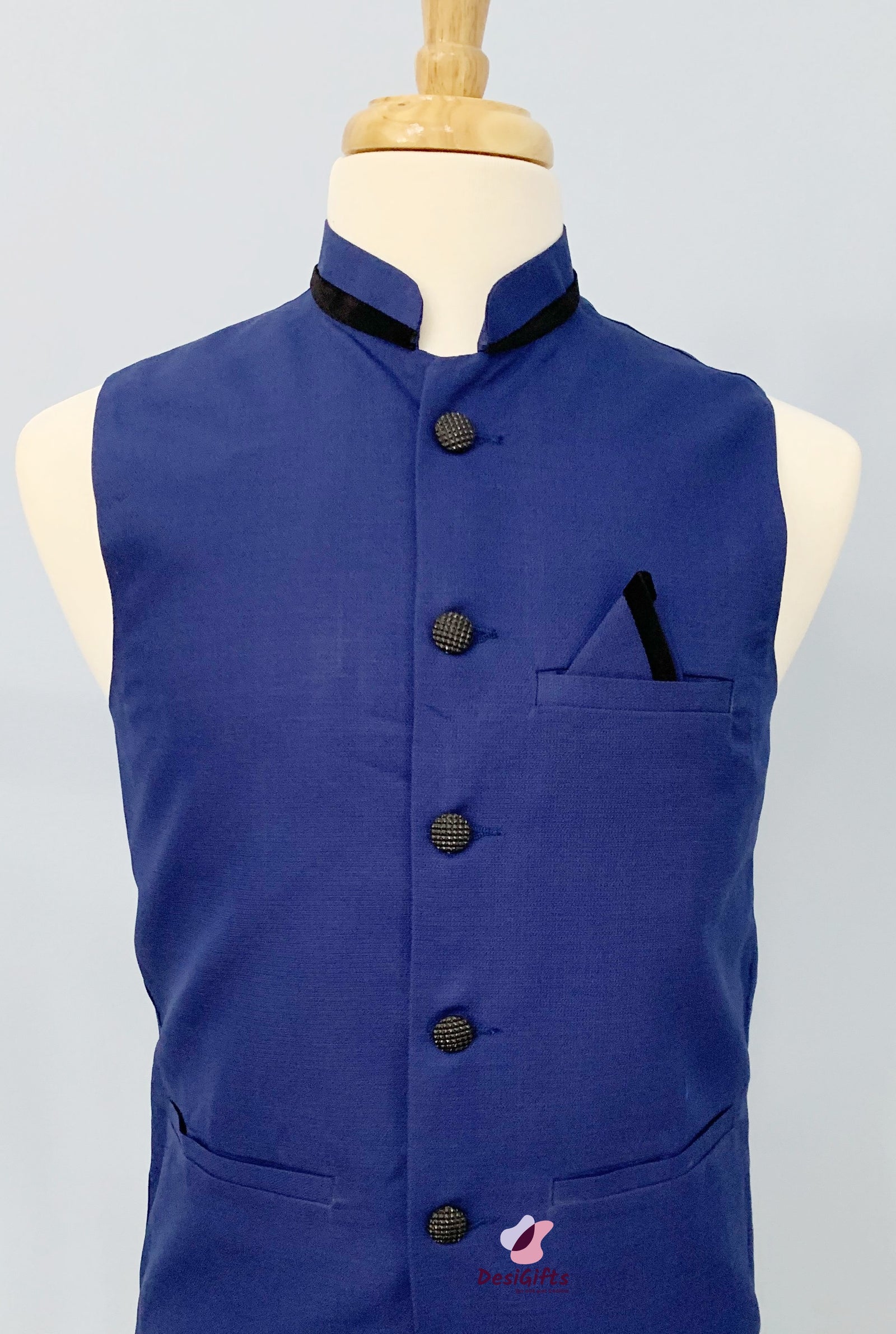 Woven Cotton Nehru Style Jacket-Design, MJ = BLU 367